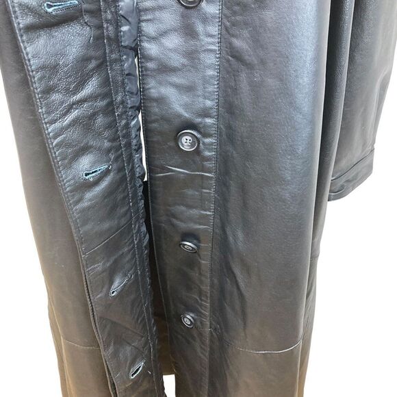 NWOT Damselle L Black Soft Leather Long Trench Coat Duster Flared Swing Womans - Picture 11 of 14